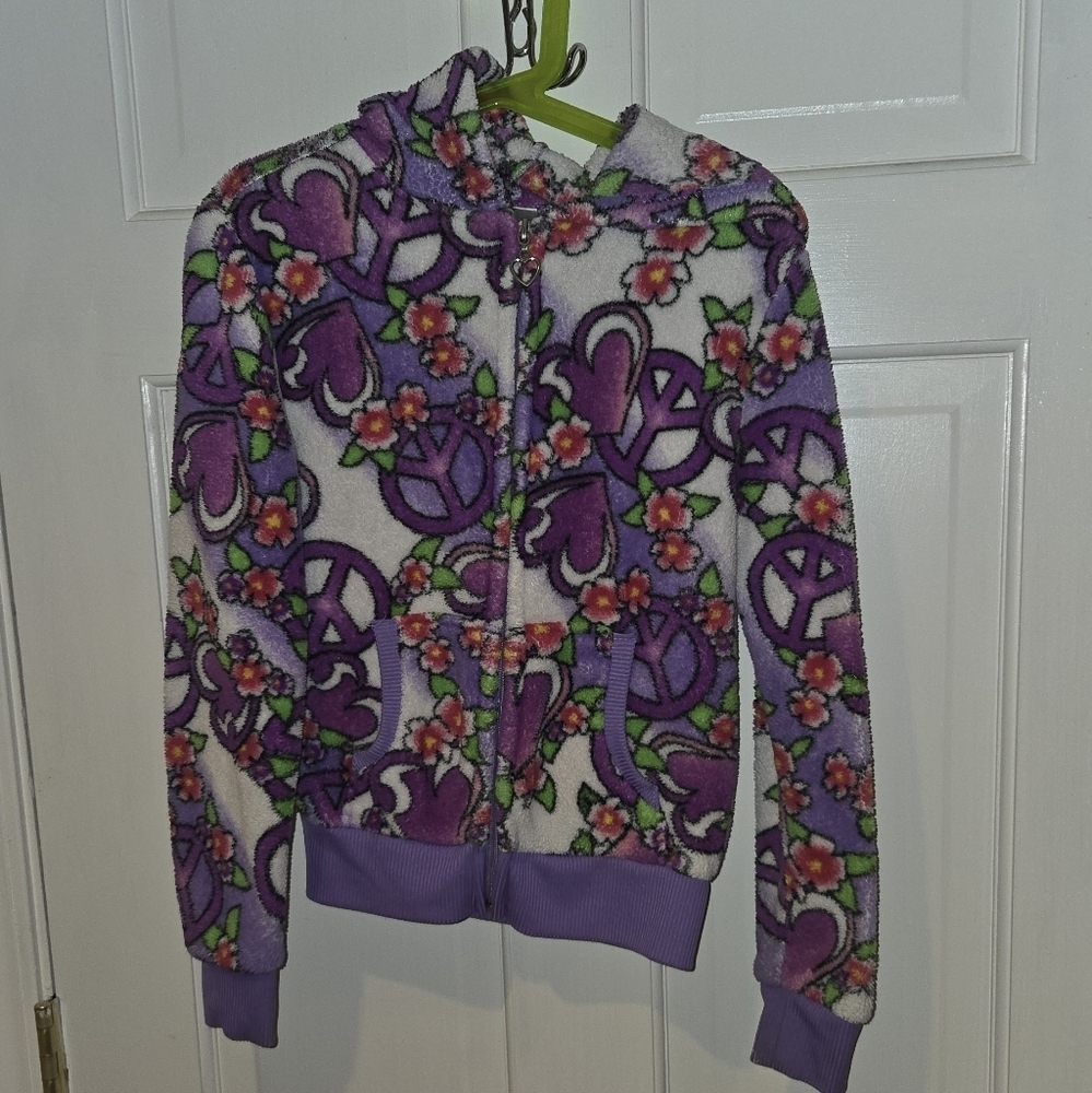 Girls  purple peace sign zip up sweat jacket